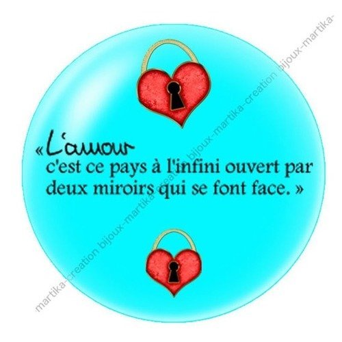 Cabochon a coller 25 mm proverbe l&#039;amour resine image n°10 