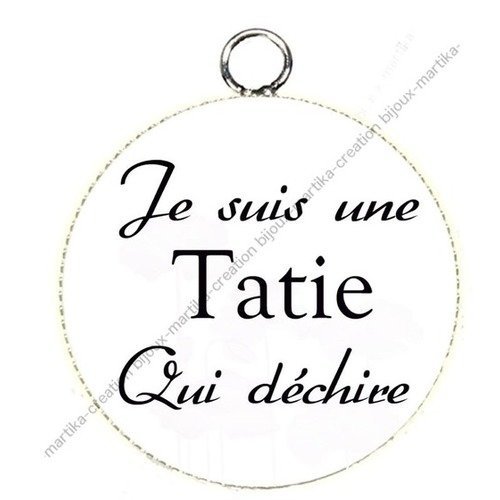 Pendentif cabochon metal et epoxy 25 mm &quot;tatie qui dechire&quot; n°11 