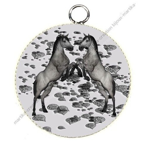 1 pendentif  25 mm argenté cabochon cheval epoxy résine métal n°32 