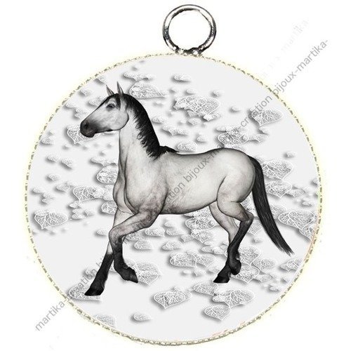 1 pendentif  25 mm argenté cabochon cheval epoxy résine métal n°31 