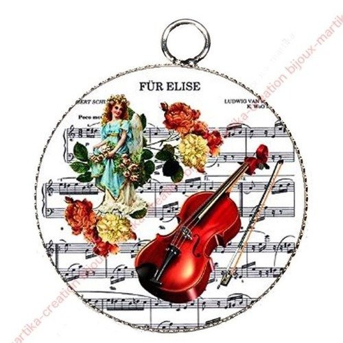 1 pendentif  25 mm violon  epoxy résine métal n°1 