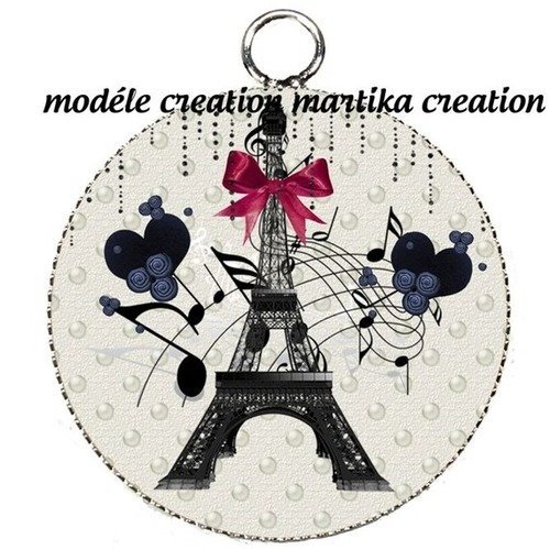 Pendentif charms  cabochon metal et  résine epoxy  paris  25 mm n°08 