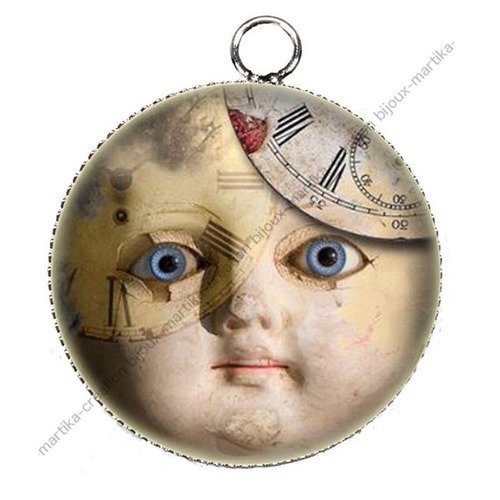 1 pendentif  25 mm argenté cabochon steampunk doll epoxy résine métal n°7 