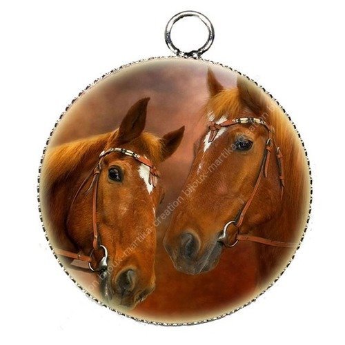 1 pendentif  25 mm argenté cabochon cheval epoxy résine métal n°19 