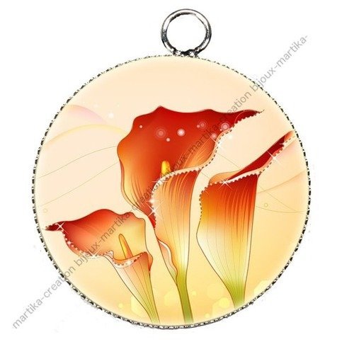 1 pendentif cabochon slognan 25 mm fleur arome n°3 fond rose oranger 