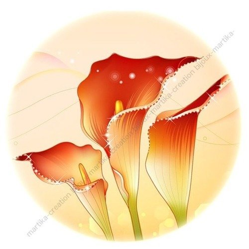 Cabochon a coller 25 mm  &quot;fleur &quot; fond beige oranger resine image n°3 