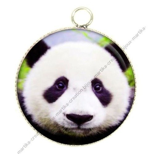 Pendentif charms cabochon metal et  résine epoxy panda 25 mm n°13 