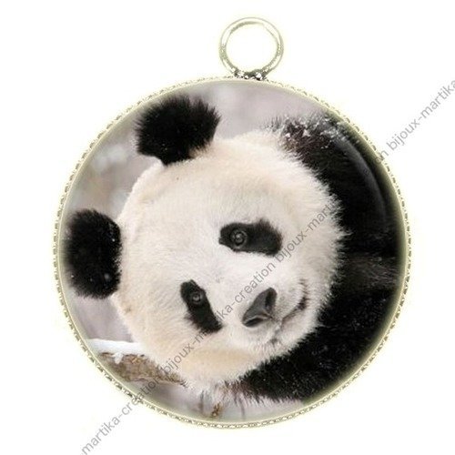 Pendentif charms cabochon metal et  résine epoxy panda 25 mm n°9 