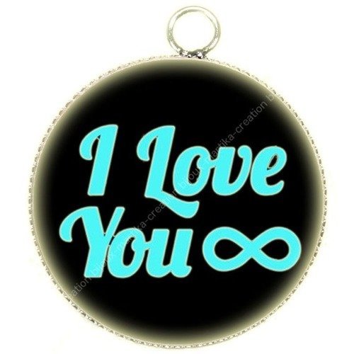 Pendentif cabochon metal et epoxy 25 mm i love lyou n°1 