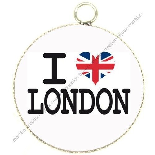 Pendentif cabochon metal et epoxy 25 mm i love london n°1 