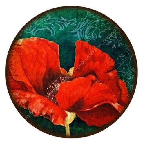 Cabochon a coller 25 mm  &quot;fleur coquelicot&quot; resine image n°14 