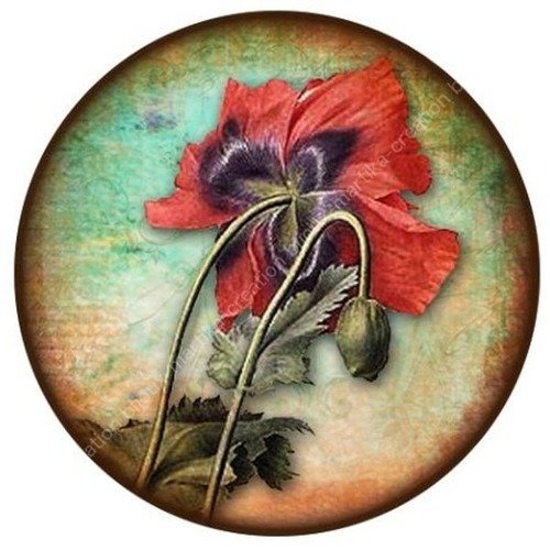 Cabochon a coller 25 mm  &quot;fleur coquelicot&quot; resine image n°13 