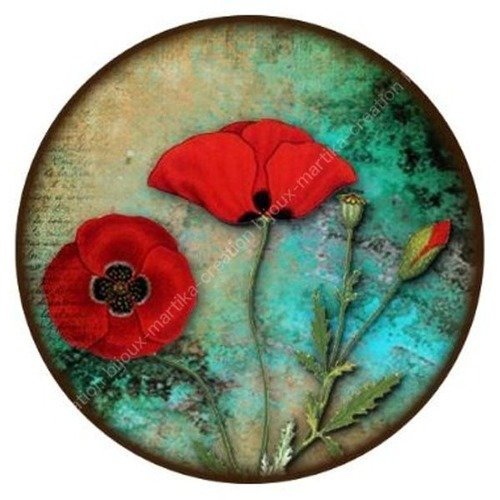 Cabochon a coller 25 mm  &quot;fleur coquelicot&quot; resine image n°18 