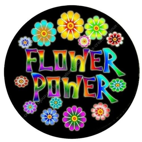A coller cabochon epoxy 25 mm  flower power n°1 