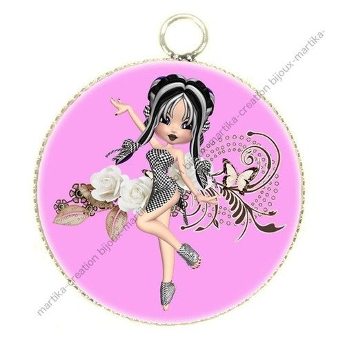 Pendentif  cabochon petite fille  metal et epoxy 25 mm n°1 