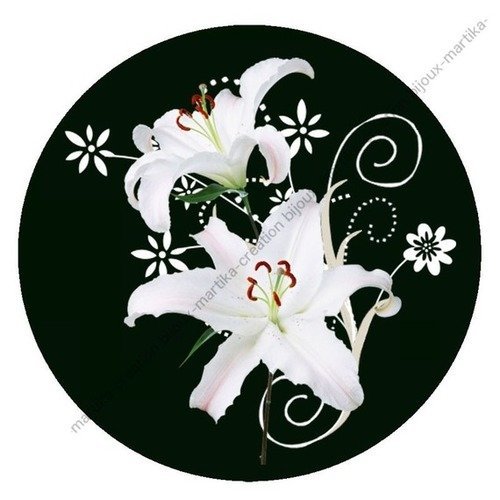 Cabochon a coller 20 mm  &quot;fleur blanche &quot;resine image n°1 