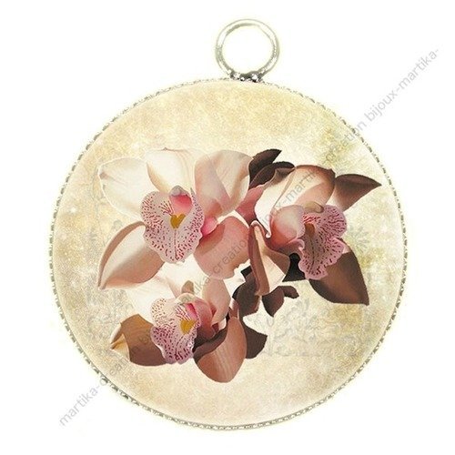 1 pendentif cabochon resine  fleur orchidée  25 mm n°1 fait main 