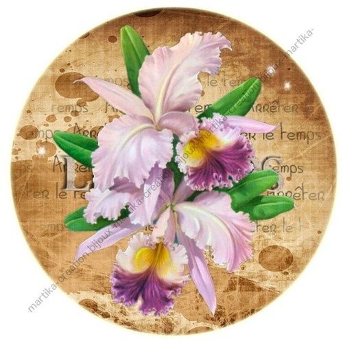 1 cabochon orchidée 25 mm résine epoxy a collé n°1 creation fait main 