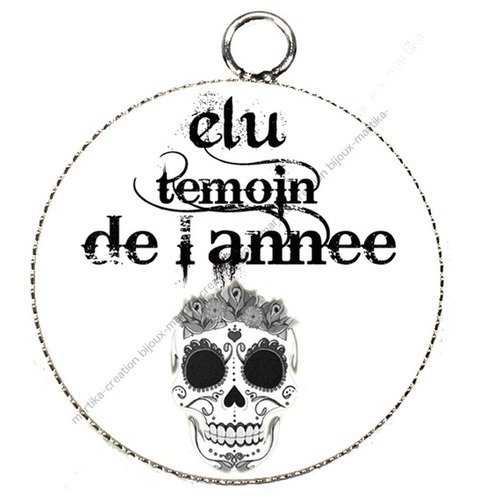 Pendentif cabochon metal et epoxy 25 mm &quot; elue témoin de l&#039;année&quot; n°3 