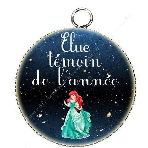 Pendentif cabochon metal et epoxy 25 mm &quot; elue témoin de l&#039;année&quot; n°1 