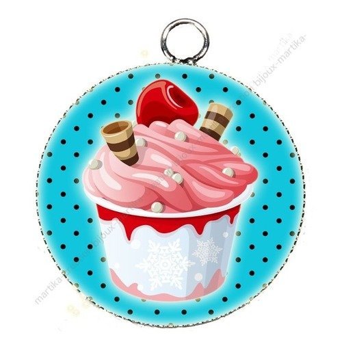 Pendentif cabochon metal et epoxy 25 mm &quot; gateau cupcake  &quot; n°8 