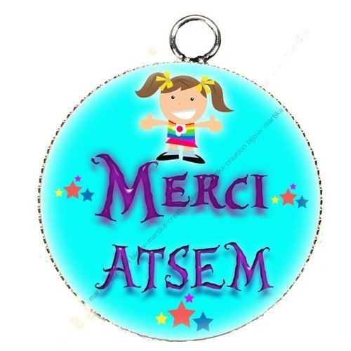 Pendentif cabochon metal et epoxy 25 mm &quot;atsem  &quot; n°23 