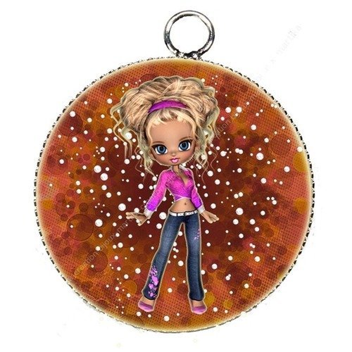 Pendentif charms cabochon petite fille résine epoxy 25 mm n°3 