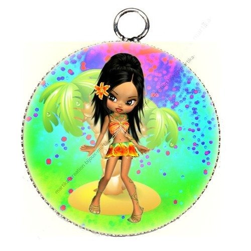 Pendentif charms cabochon petite fille résine epoxy 25 mm n°2 