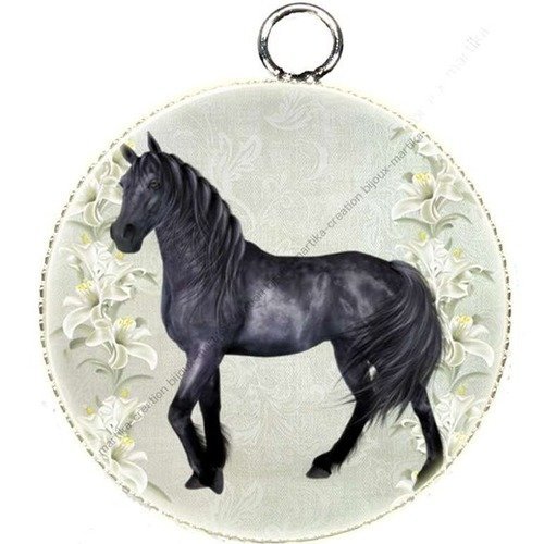 1 pendentif charms cabochon metal epoxy collection cheval 25 mm n°1 