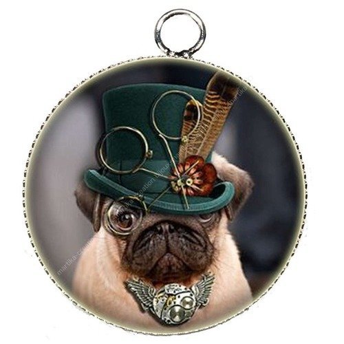 Pendentif charms breloque cabochon metal et  résine epoxy bouledogue  n°017 