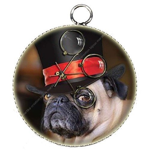 Pendentif charms breloque cabochon metal et  résine epoxy bouledogue  n°018 