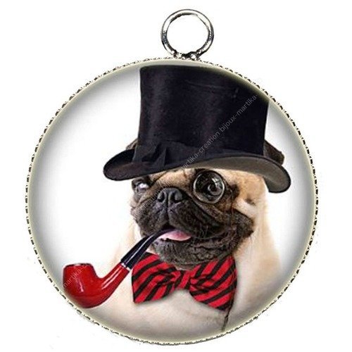 Pendentif charms breloque cabochon metal et  résine epoxy bouledogue  n°021 