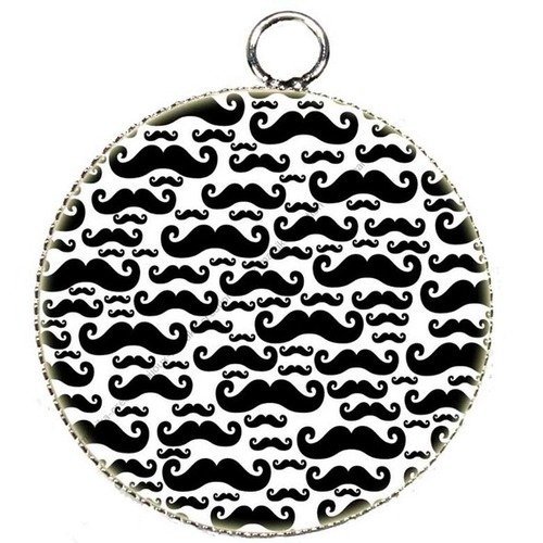 Pendentif charms breloque cabochon metal et  résine epoxy moustache  n°6 