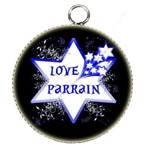 Pendentif cabochon metal et epoxy 25 mm &quot;love parrain&quot; n°01 