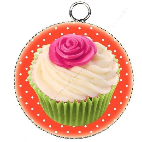 Pendentif  cabochon metal et  résine epoxy cupcake 25 mm n°09 