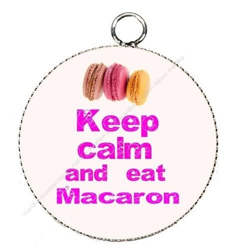 Pendentif cabochon metal argenté et résine epoxy keep calm 25 mm  ait main n°9