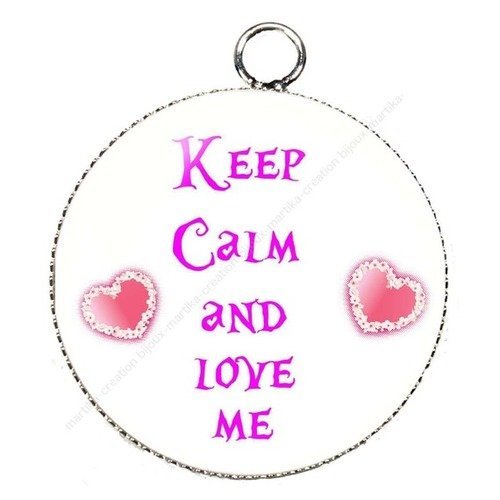 Pendentif cabochon metal argenté et résine epoxy keep calm 25 mm  ait main n°3