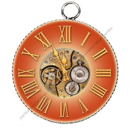 Pendentif charms breloque metal argenté cabochon  résine pendule montre n°6