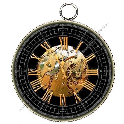Pendentif charms breloque metal argenté cabochon  résine pendule montre n°5