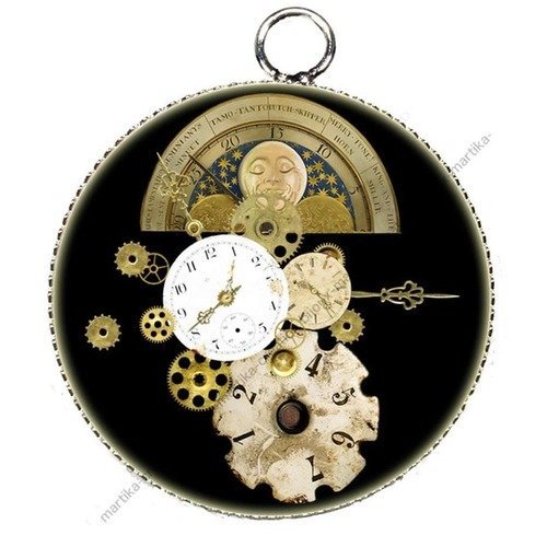 Pendentif charms breloque metal argenté cabochon  résine pendule montre n°4