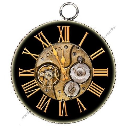 Pendentif charms breloque metal argenté cabochon  résine pendule montre n°2