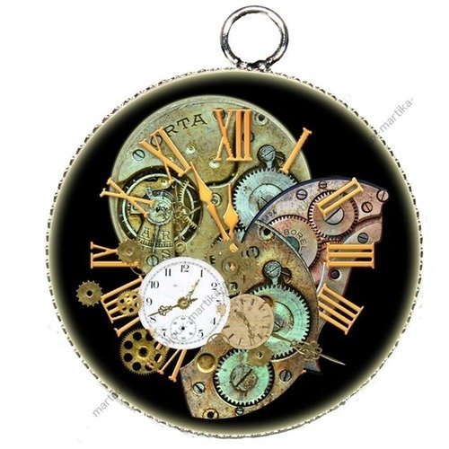 Pendentif charms breloque metal argenté cabochon  résine pendule montre n°1