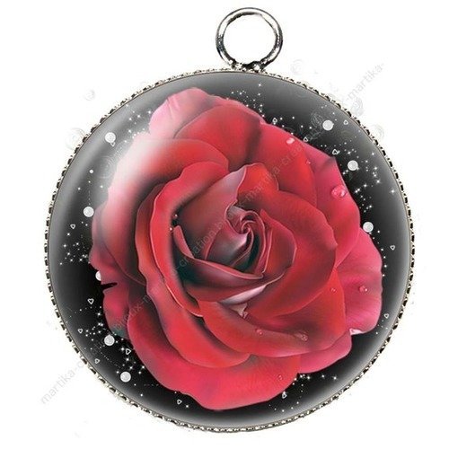Pendentif charms breloque cabochon metal et  résine epoxy fleur la rose  n°03