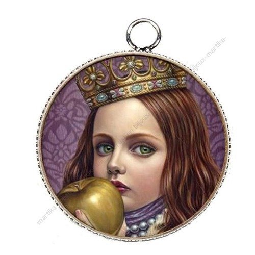 Pendentif charms cabochon metal et  résine epoxy jeune fille 25 mm n°13