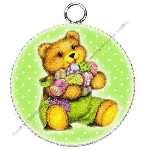 Pendentif charms cabochon en résine epoxy nounours teddy créations bijoux n°11