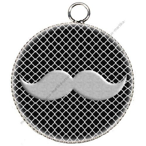 Pendentif cabochon metal et epoxy 25 mm moustache création artisanal n°17
