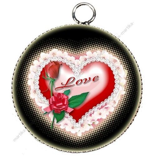 Pendentif charms metal argenté cabochon en résine epoxy st valentin créations bijoux n°8