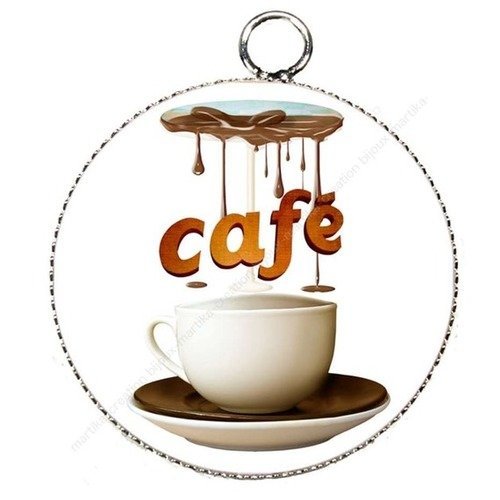 Pendentif charms breloque cabochon metal et  résine epoxy café chocolat n°1