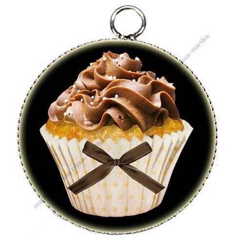 Pendentif charms breloque cabochon metal et  résine epoxy cupcake n°3