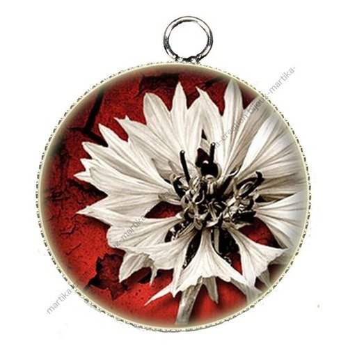 Pendentif charms breloque cabochon metal et  résine epoxy fleur  25 mm n°46